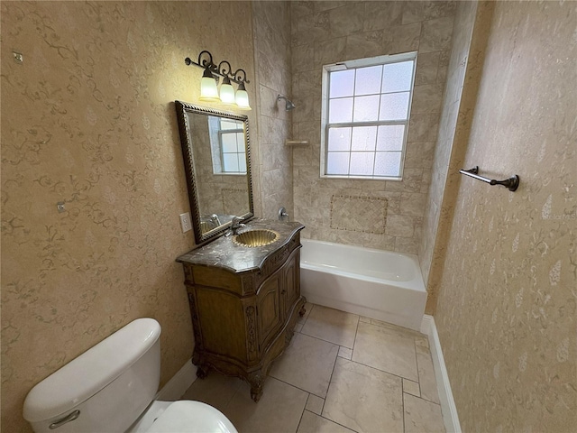 full bathroom with tile patterned floors, vanity, shower / bathing tub combination, and toilet
