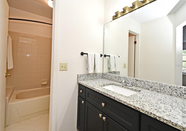 bathroom featuring tile patterned floors, shower / tub combination, and vanity