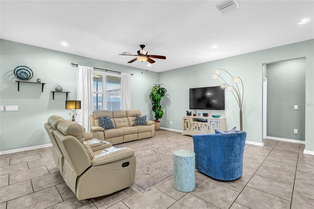 2724 Westyn Cove Ln, Ocoee, FL 34761 - living area with a ceiling fan, light tile patterned floors, recessed lighting, and baseboards