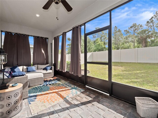 1151 Lakeside Estates Dr, Apopka, FL 32703 - sunroom / solarium featuring an outdoor living space, a wealth of natural light, and a ceiling fan