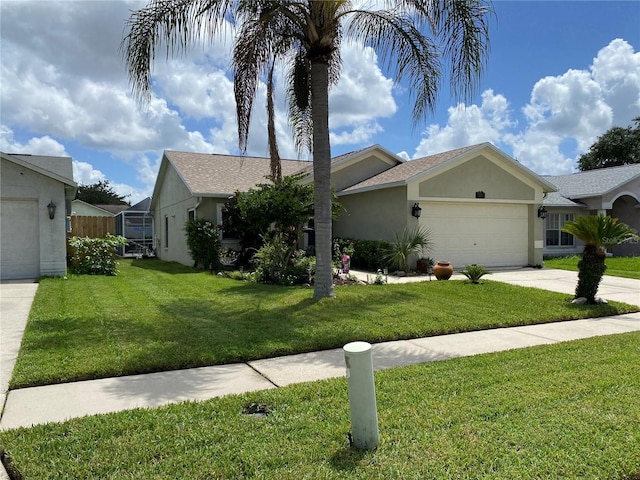 1210 Etchfield Cir, Brandon, FL 33511 - ranch-style house featuring a garage, concrete driveway, a front lawn, and stucco siding