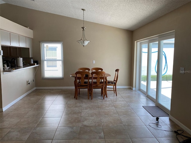 1210 Etchfield Cir, Brandon, FL 33511 - dining area with plenty of natural light, a textured ceiling, light tile patterned flooring, and lofted ceiling