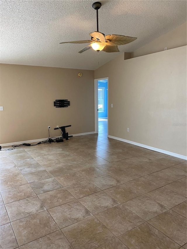 1210 Etchfield Cir, Brandon, FL 33511 - empty room with lofted ceiling, a ceiling fan, and a textured ceiling