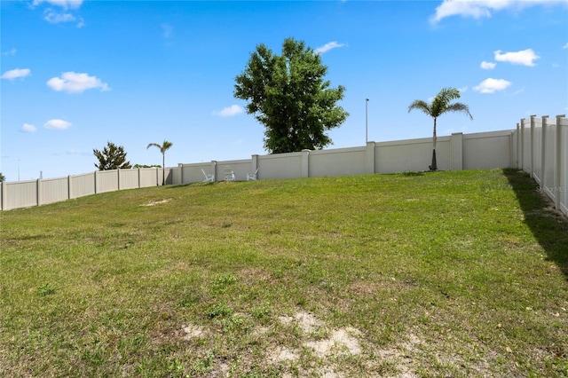 view of yard with a fenced backyard