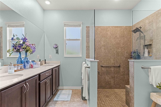 full bathroom with a sink, a walk in shower, and plenty of natural light