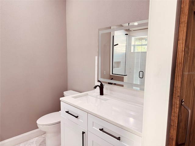 7808 The Esplanade Ct, Orlando, FL 32836 - bathroom featuring vanity, marble finish flooring, and a shower stall