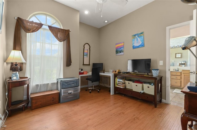625 Waterland Ct, Orlando, FL 32828 - home office with baseboards, wood finished floors, and ceiling fan