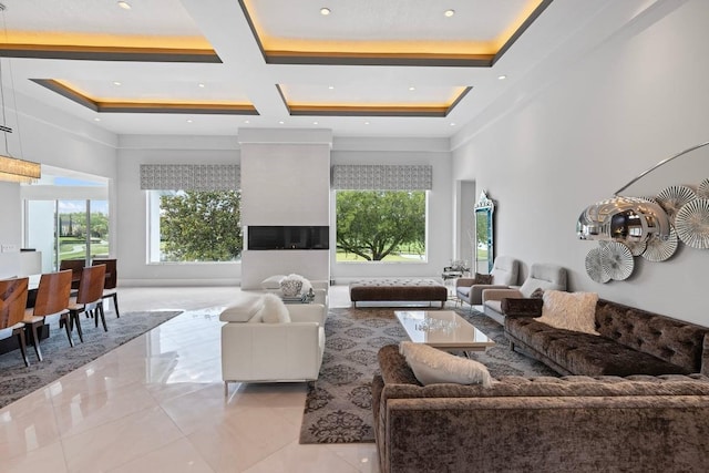 9000 Shawn Park Pl, Orlando, FL 32819 - living area with a towering ceiling and coffered ceiling