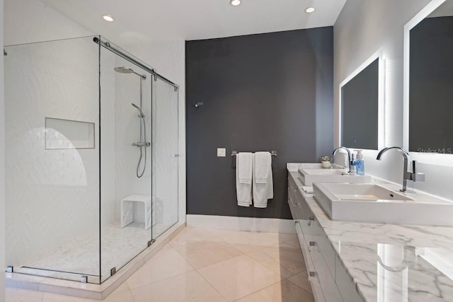 9000 Shawn Park Pl, Orlando, FL 32819 - full bath with baseboards, a sink, a stall shower, and recessed lighting