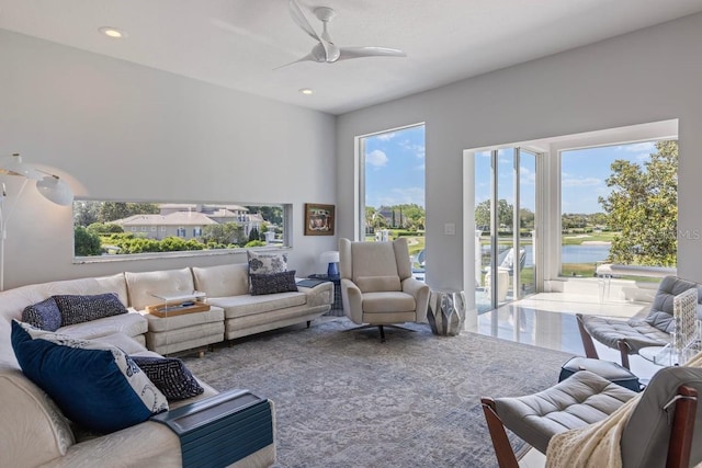9000 Shawn Park Pl, Orlando, FL 32819 - living room with a ceiling fan, recessed lighting, and a healthy amount of sunlight