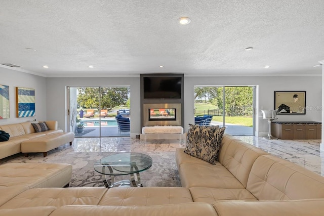 9000 Shawn Park Pl, Orlando, FL 32819 - living room with marble finish floor, recessed lighting, ornamental molding, and visible vents