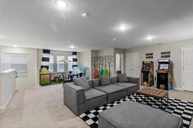 4305 Lana Ave, Davenport, FL 33897 - living area featuring light carpet, baseboards, and a textured ceiling