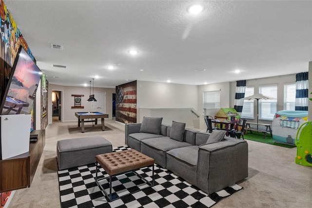 4305 Lana Ave, Davenport, FL 33897 - living room featuring recessed lighting, a textured ceiling, pool table, and visible vents