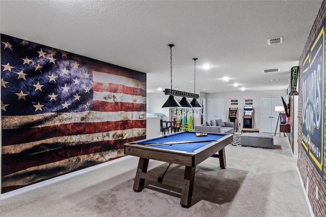 4305 Lana Ave, Davenport, FL 33897 - game room with billiards, visible vents, carpet floors, and a textured ceiling
