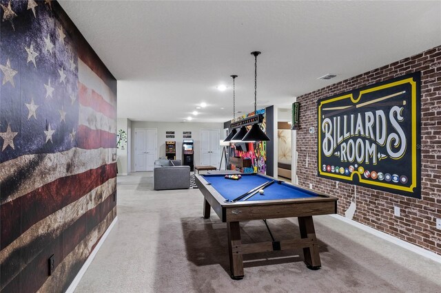 4305 Lana Ave, Davenport, FL 33897 - playroom featuring brick wall, carpet, pool table, and visible vents