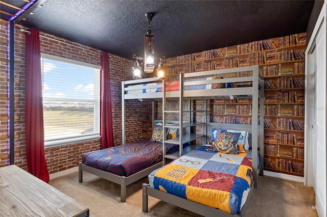 4305 Lana Ave, Davenport, FL 33897 - bedroom with carpet flooring, brick wall, and a textured ceiling