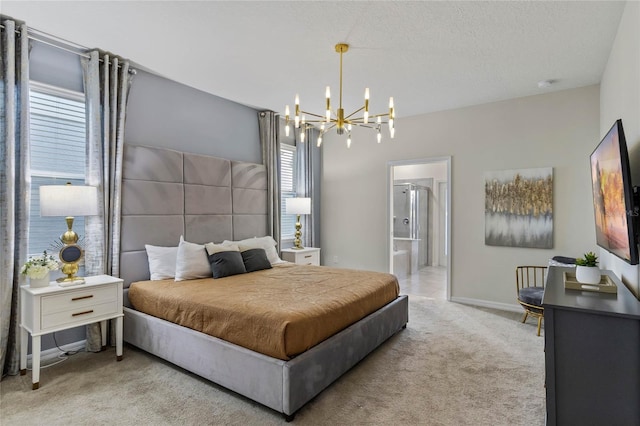 4305 Lana Ave, Davenport, FL 33897 - carpeted bedroom featuring connected bathroom, baseboards, a notable chandelier, and a textured ceiling