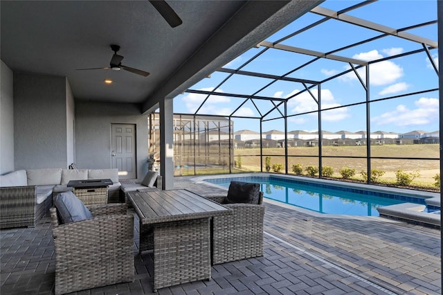 4305 Lana Ave, Davenport, FL 33897 - pool featuring outdoor lounge area, ceiling fan, a lanai, and a patio area