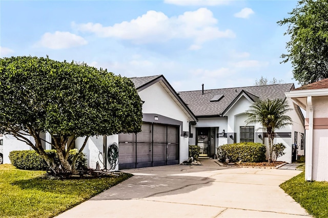 5813 Parkview Point Dr, Orlando, FL 32821 - modern farmhouse style home with concrete driveway, stucco siding, roof with shingles, and an attached garage