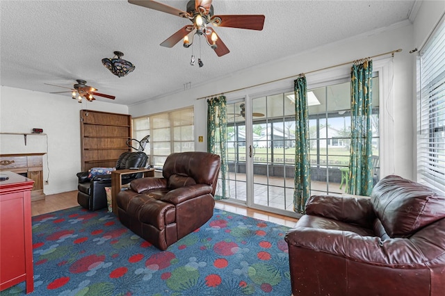 5813 Parkview Point Dr, Orlando, FL 32821 - living room with a wealth of natural light, a textured ceiling, and a ceiling fan