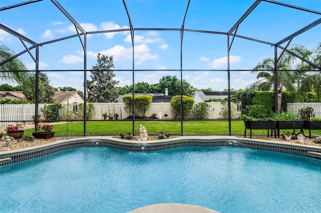 3033 Zaharias Dr, Orlando, FL 32837 - view of pool with a fenced backyard, glass enclosure, and a lawn
