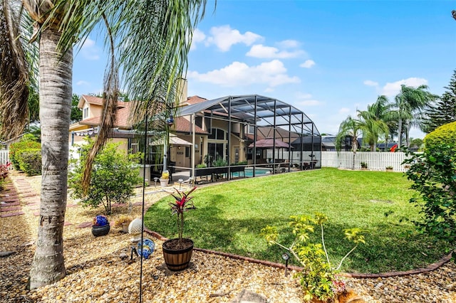 3033 Zaharias Dr, Orlando, FL 32837 - view of yard featuring an outdoor pool, fence, and a lanai