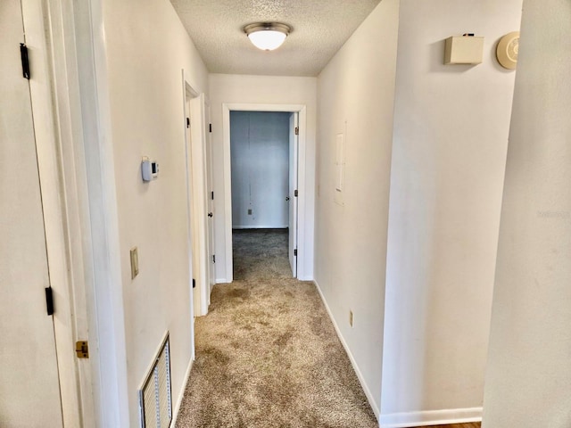 5 Buck Cir # B5, Haines City, FL 33844 - hallway featuring a textured ceiling, baseboards, visible vents, and carpet floors