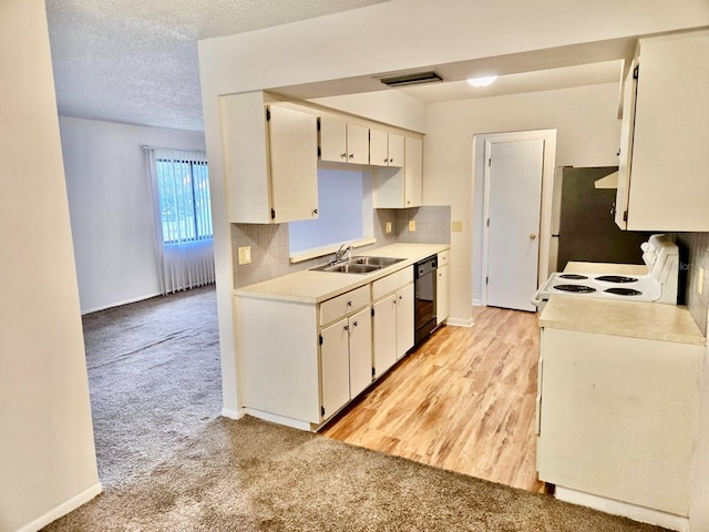 5 Buck Cir # B5, Haines City, FL 33844 - kitchen featuring a sink, tasteful backsplash, black dishwasher, light countertops, and white electric range