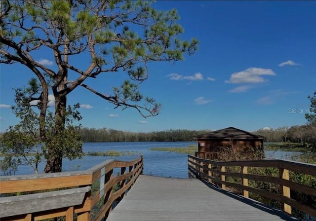 dock area featuring a water view