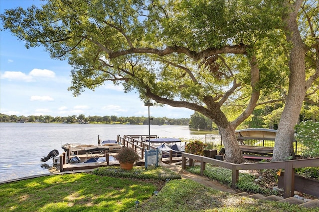 dock area with a water view