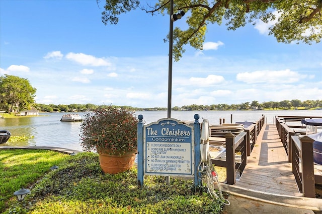 view of dock featuring a water view