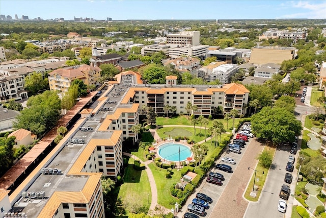 drone / aerial view with a city view