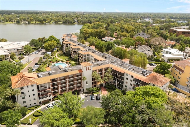 aerial view with a water view