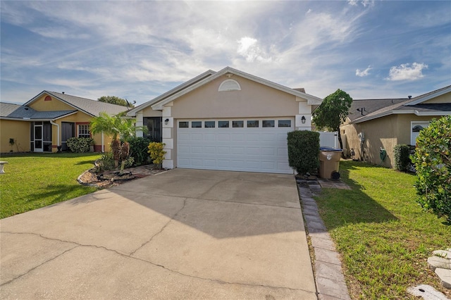 221 Indian Point Cir, Kissimmee, FL 34746 - single story home with an attached garage, concrete driveway, stucco siding, and a front lawn