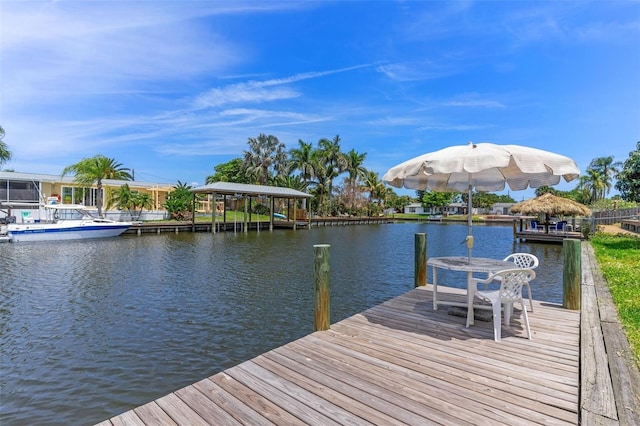 dock area with a water view