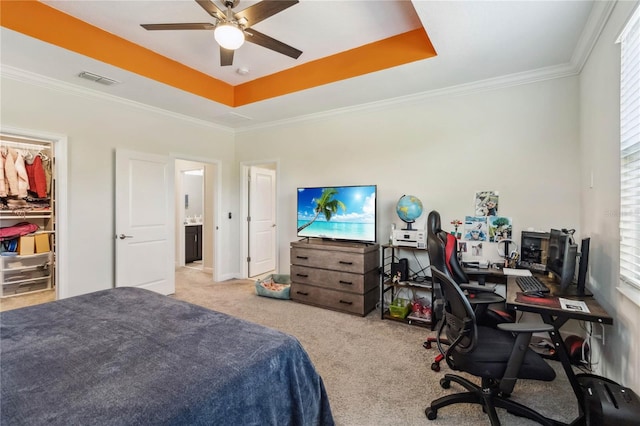 11150 Whistling Pine Way, Orlando, FL 32832 - bedroom with visible vents, ornamental molding, carpet, and a raised ceiling