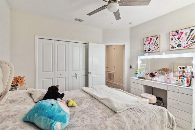 11150 Whistling Pine Way, Orlando, FL 32832 - bedroom with a closet, ceiling fan, and visible vents