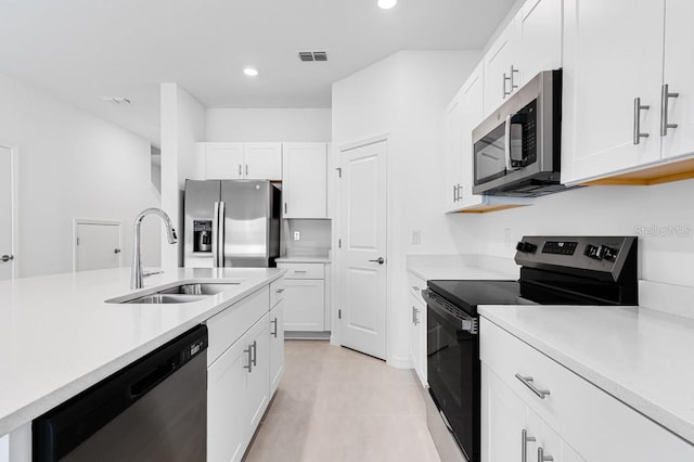 172 River Front Way, Edgewater, FL 32141 - kitchen featuring visible vents, a sink, light countertops, stainless steel appliances, and white cabinetry