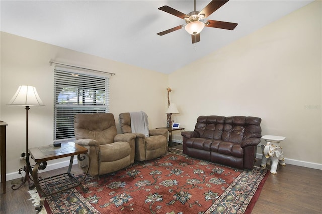 1034 Weathered Wood Cir, Winter Springs, FL 32708 - living area with a ceiling fan, wood finished floors, baseboards, and lofted ceiling