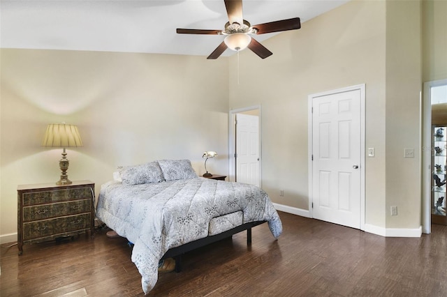 1034 Weathered Wood Cir, Winter Springs, FL 32708 - bedroom with high vaulted ceiling, baseboards, wood finished floors, and ceiling fan
