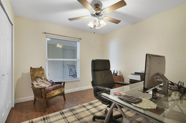 1034 Weathered Wood Cir, Winter Springs, FL 32708 - office area featuring wood finished floors, baseboards, and ceiling fan