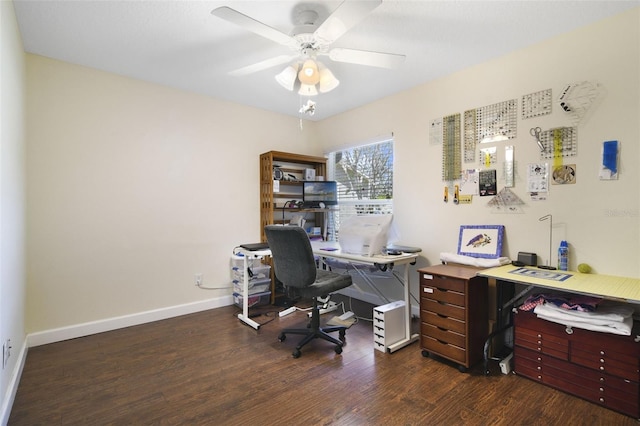 1034 Weathered Wood Cir, Winter Springs, FL 32708 - home office with dark wood-type flooring, a ceiling fan, and baseboards