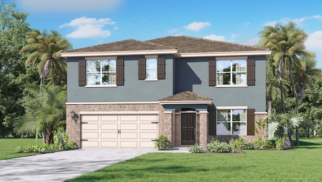 33609 Seattle Slew Dr, Sorrento, FL 32776 - view of front of house with a front yard, a garage, concrete driveway, and stucco siding