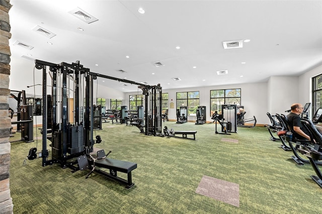 2444 Grandfather Mtn, Spring Hill, FL 34606 - gym with recessed lighting, carpet floors, and baseboards