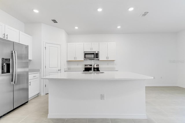 180 River Front Way, Edgewater, FL 32141 - kitchen featuring light countertops, white cabinets, appliances with stainless steel finishes, and visible vents