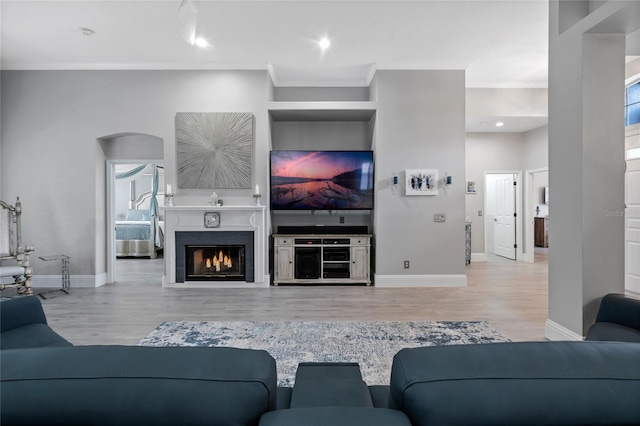 10662 Woodchase Cir, Orlando, FL 32836 - living area featuring baseboards, crown molding, and wood finished floors
