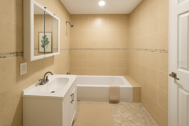 101 Dovetail Ct, Apopka, FL 32703 - full bath featuring tile walls, vanity, tile patterned floors, tub / shower combination, and recessed lighting