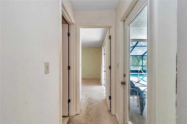hall with light carpet