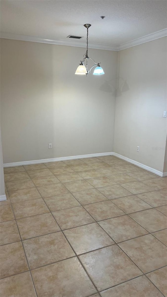 11446 Jasper Kay Ter Unit 202, Windermere, FL 34786 - spare room featuring ornamental molding, baseboards, light tile patterned floors, a chandelier, and fire sprinkler in ceiling