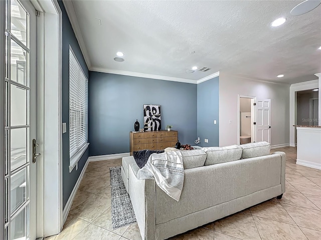 2240 Osprey Ave, Orlando, FL 32814 - living area with crown molding, recessed lighting, light tile patterned flooring, and a textured ceiling